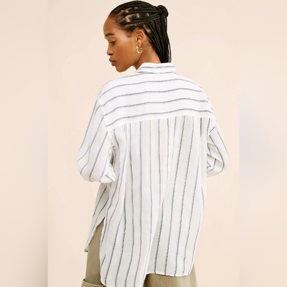 Madewell OG Sheer Oversized Striped White and Blue Button-Up Shirt - Picture 2 of 11